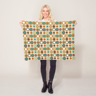 1970-talets Orange Brown Teal Retro Circles Mönste Fleecefilt