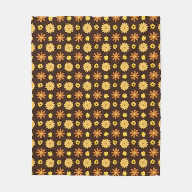 1970-talets Retro Brown Orange Gult-Blommönster Fleecefilt (Framsidan)