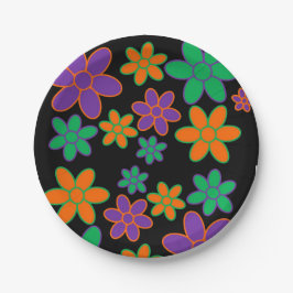 1970-talets Stil Flowers Black Background Papper T