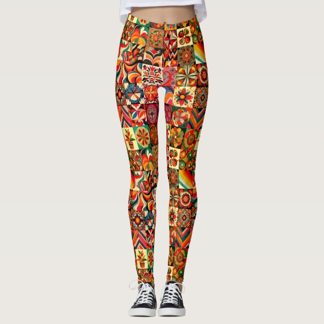 1970-tals Retro Färger + Stil på Par av Anpassade  Leggings (Framsida)