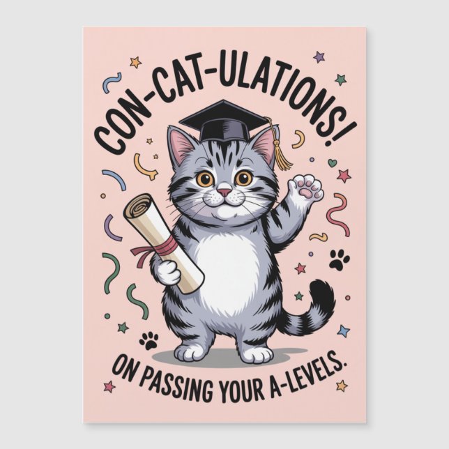 1970-talsinspirerade ”Con-cat-ulations” A-Level-fr (Framsida)