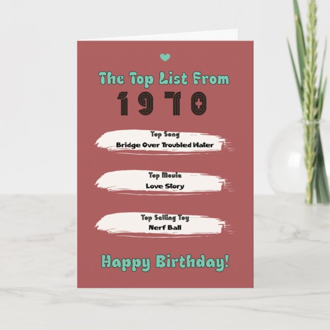 1970 Topp Lista Födelsedag Kort (Framsida)