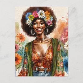 1970s African American Woman With Afro Vykort