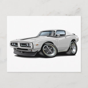 1971-72 Charger White-Black Car Vykort