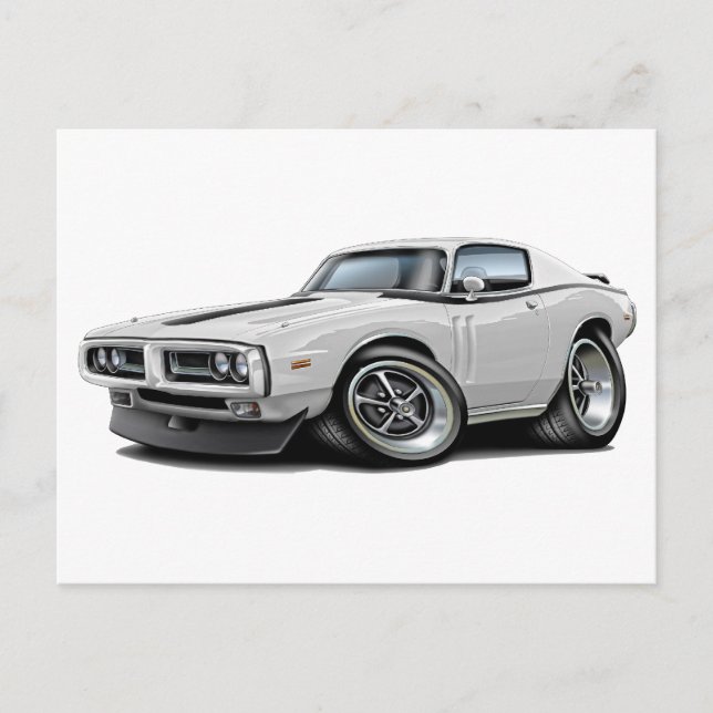 1971-72 Charger White-Black Car Vykort (Framsida)