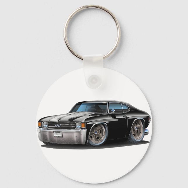1971-72 Chevelle Black White Car Nyckelring (Framsida)