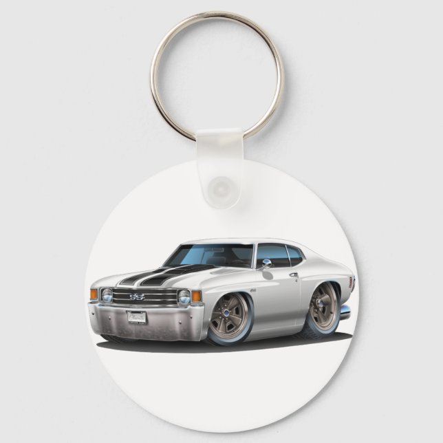 1971-72 Chevelle White-Black Car Nyckelring (Framsida)