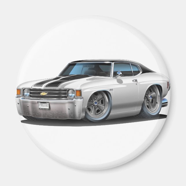 1971-72 Chevelle White-Black Top Car Magnet (Framsidan)