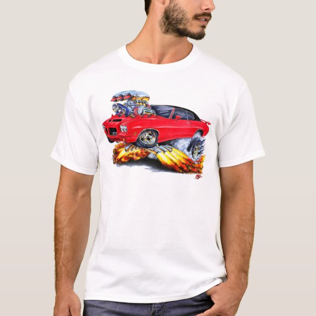 1971-72 GTO-Röd-Svart bil Tee Shirt (Framsida)