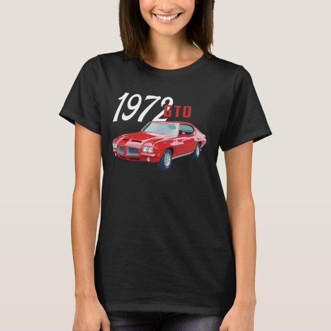 1972 72 GTO Classic Car Old school Muscle Red Car T Shirt (Framsida)