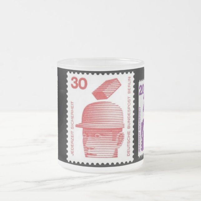 "1972 German Worker Safety Frimärke" Frostad Glasmugg (Center)