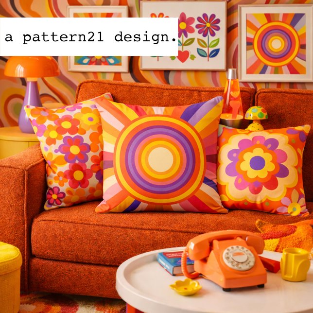1972 retro solnedgång kudde (This sunburst design from the seventies brings in retro flair)