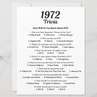 1972 Trivia Spel | 54-års födelsedagsfest spel