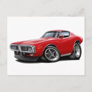 1973-74 Charger Red Car Vykort