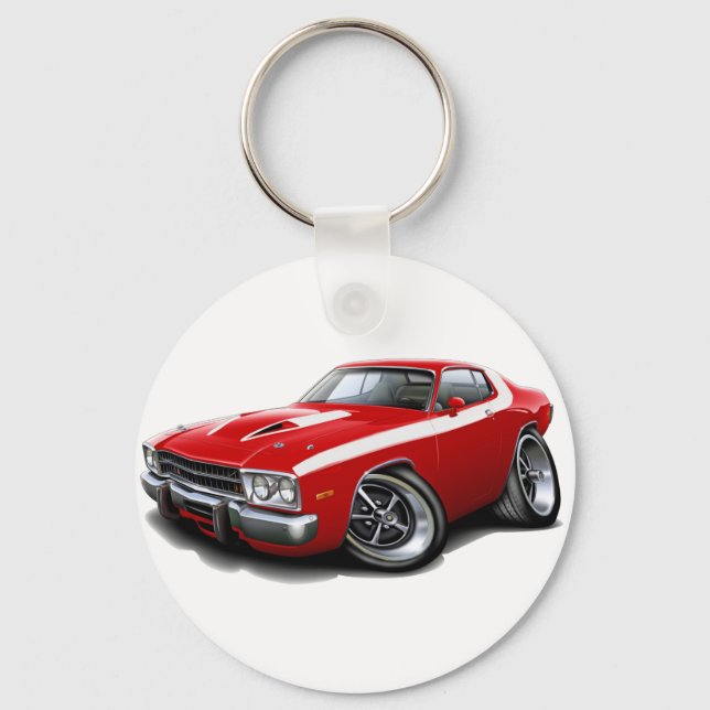 1973-74 Roadrunner Red-White Car Nyckelring (Framsida)
