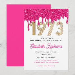 1973 Rosa Glitter Drip 50-års födelsedagsinbjudan  Inbjudningar
