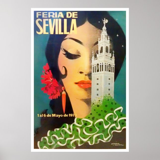 1973 Sevilla Spanien vintagen Feria de Sevilla Poster (Framsidan)