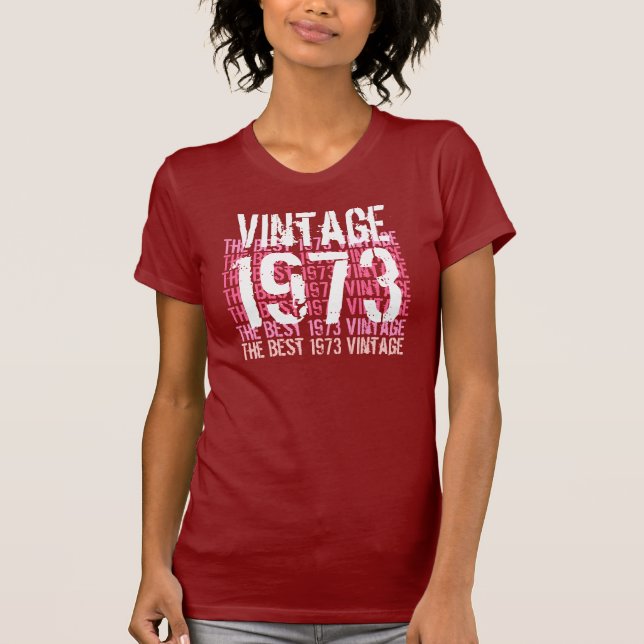 1973 vintage - röd rosa vitfödelsedag G201 Tee (Framsida)