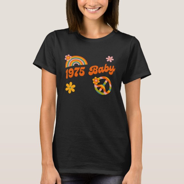 1975 Baby Retro Flowers Peace Sign Groovy Hippie C T Shirt (Framsida)