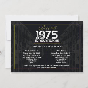 1975 Class Reunion Elegant Black - 50 Year Reunion Inbjudningar