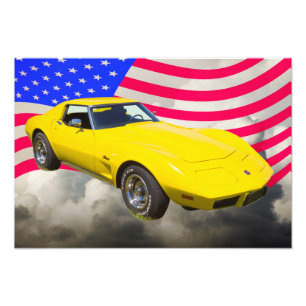 1975 Korvette Stingray med amerikansk Flagga Fototryck