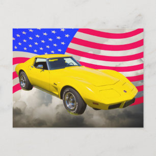1975 Korvette Stingray med amerikansk Flagga Vykort