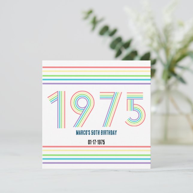 1975 Retro Vintage Regnbågsnr 50:e födelsedagen Inbjudningar (Stående Fram)