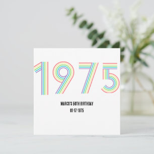 1975 Retro Vintage Regnbågsnr 50:e födelsedagen Inbjudningar
