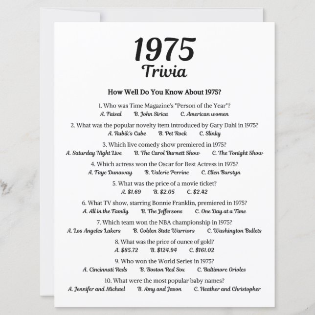 1975 Trivia-spel (Framsida)