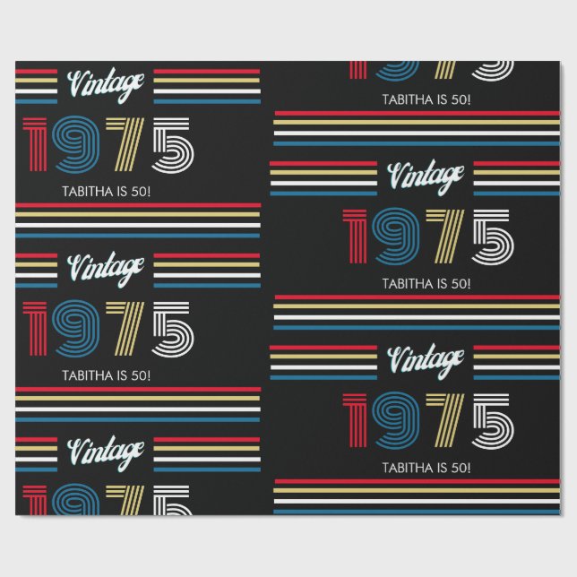 1975 Vintage Retro Rand Primary Färg Presentpapper (Platt)