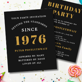 1976 Budget 50th Birthday Invitation Black Gold Flygblad