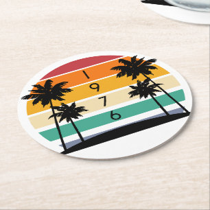 1976 Retro Rand Sunset Vintage Underlägg Papper Rund