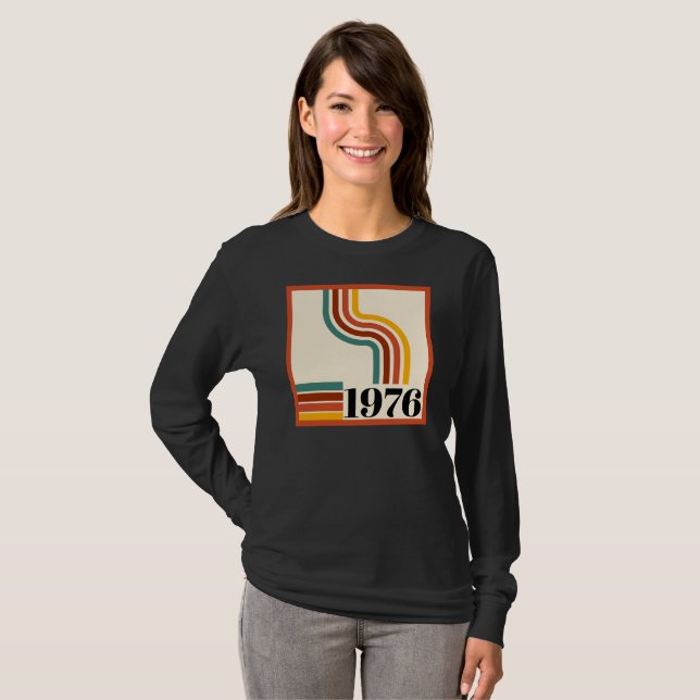 1976 Retro Stripe 50th Birthday Vintage T Shirt (Hel framsida)