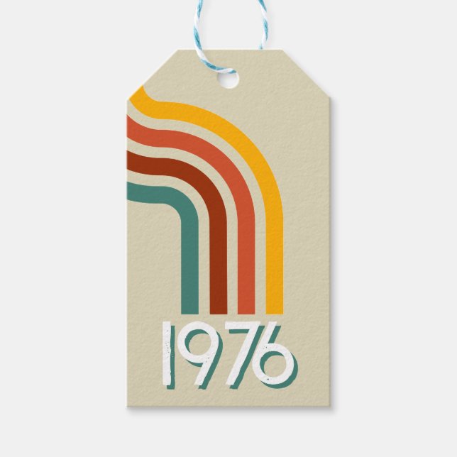 1976 Retro Stripes Vintage 50th Birthday Presentetikett (Framsidan)