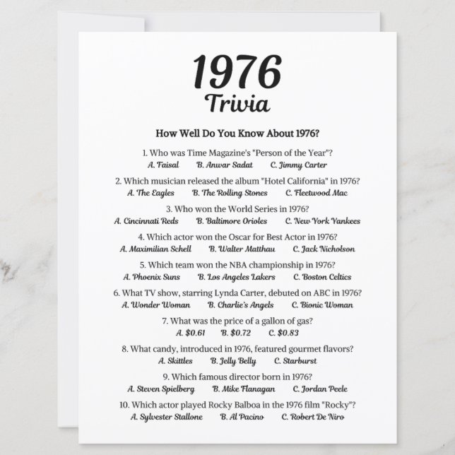 1976 Trivia-spel | 49:e Födelsedagsfestens spel (Framsida)