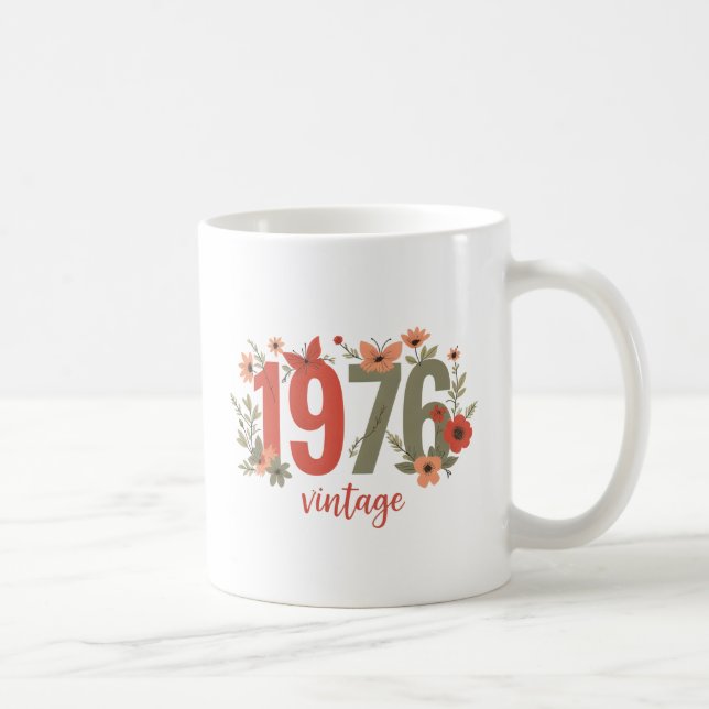 1976 Vintage Retro Blommig Fjäril Födelsedagsprese Kaffemugg (Höger)
