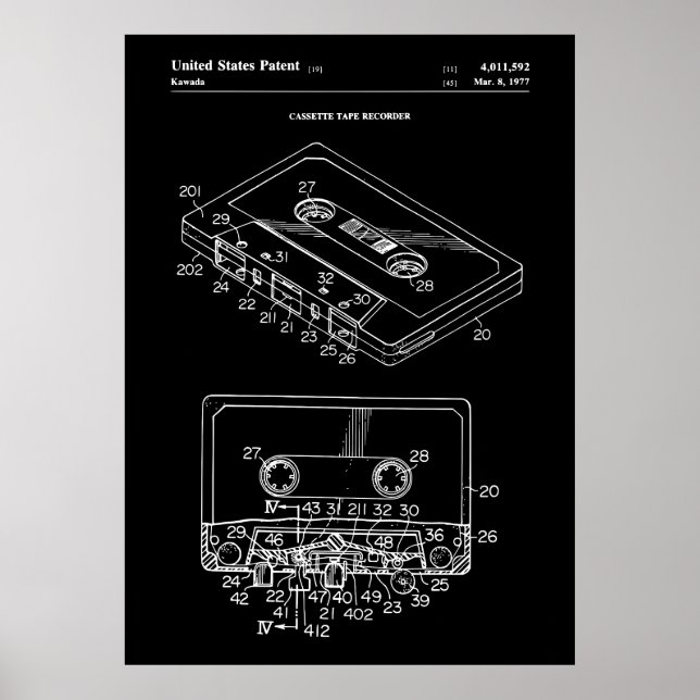 1977 CASSETTE BANDKORDERPatent Poster (Framsidan)