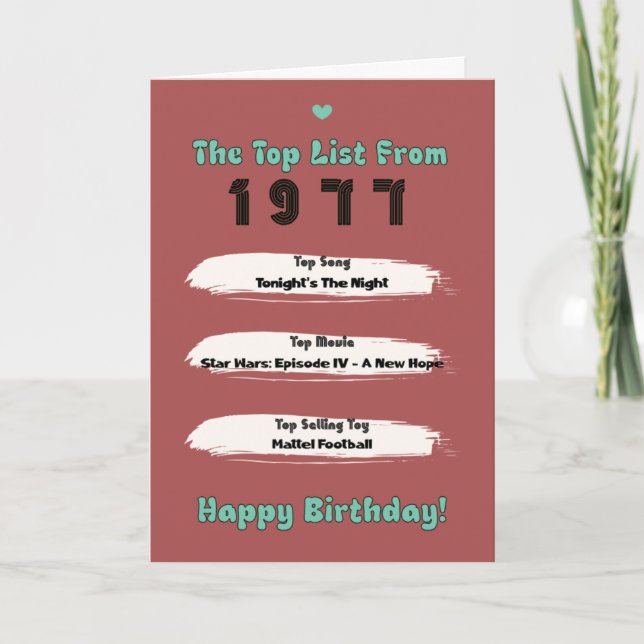 1977 Födelsedags Topp Lista Kort (Framsida)