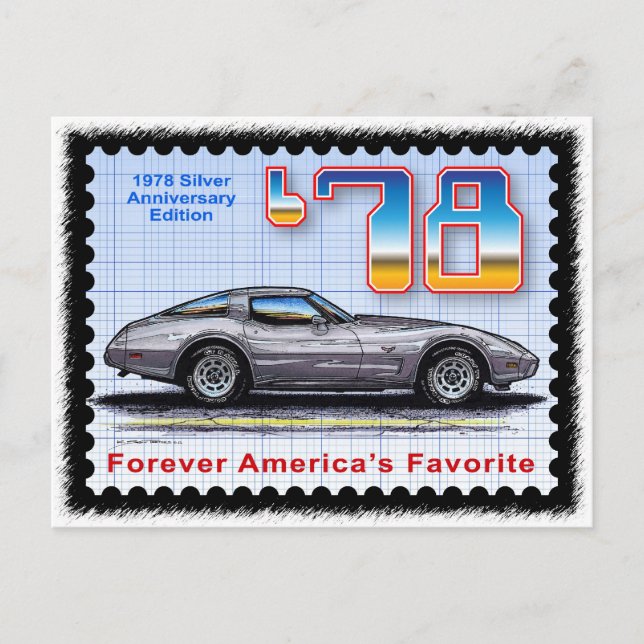 1978 Silver-årsdagen Speciell utgåva Corvette Vykort (Framsida)