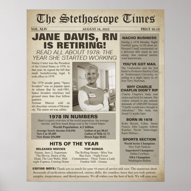 1978 Stethoscope Times för Nurse Pension Party Poster (Framsidan)