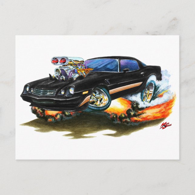 1979-81 Camaro Z28 Black-Guld Vykort (Framsida)