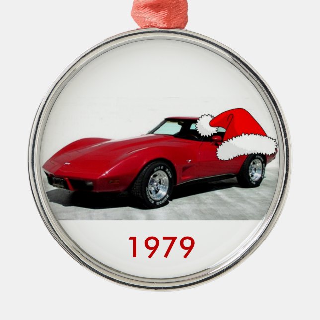 1979 Julrött Corvette Julgransprydnad Metall (Framsidan)