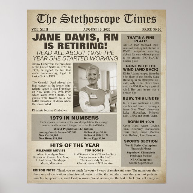 1979 Stethoscope Times för Nurse Pension Party Poster (Framsidan)