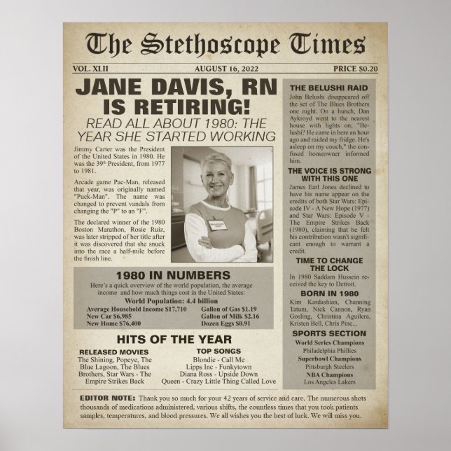 1980 Stethoscope Times för Nurse Pension Party Poster (Framsidan)