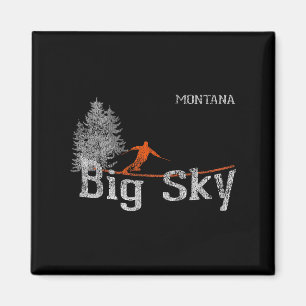 1980-talet Stil Big Himmel Montana Vintage Skiing Magnet