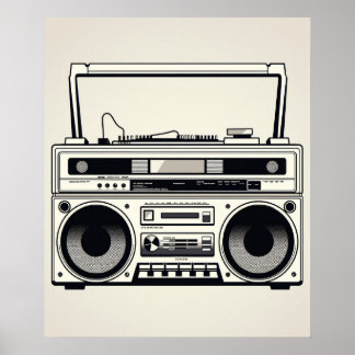 1980-talets boombox minimalistisk konst poster