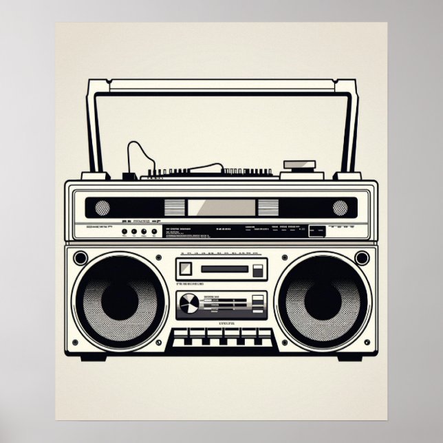 1980-talets boombox minimalistisk konst poster (Framsidan)