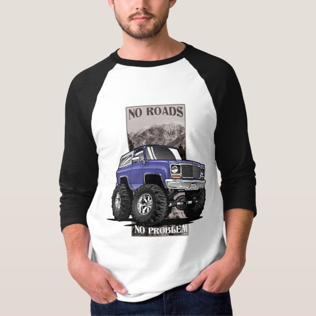 1980-talets Chevy Blazer 'No Roads' Design T Shirt (Framsida)
