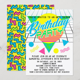 1980-talets färgstarka geometriska Födelsedagsfest Inbjudningar