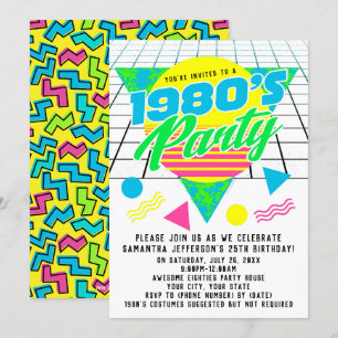 1980-talets färgstarka geometriska Födelsedagsfest Inbjudningar